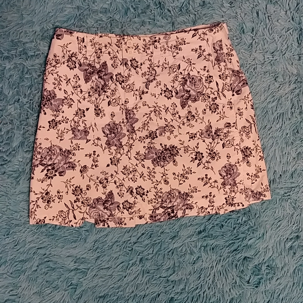 Gloria Vanderbilt Skort Floral Roses White 8 Medium Cotton Mini Skirt Shorts
